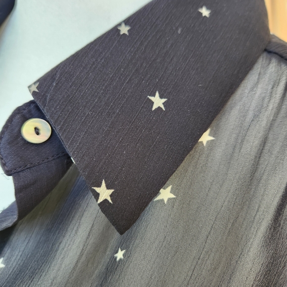 Lovestitch Star Print Black White Long Sleeve Sheer Blouse Top Button Medium - Picture 6 of 15